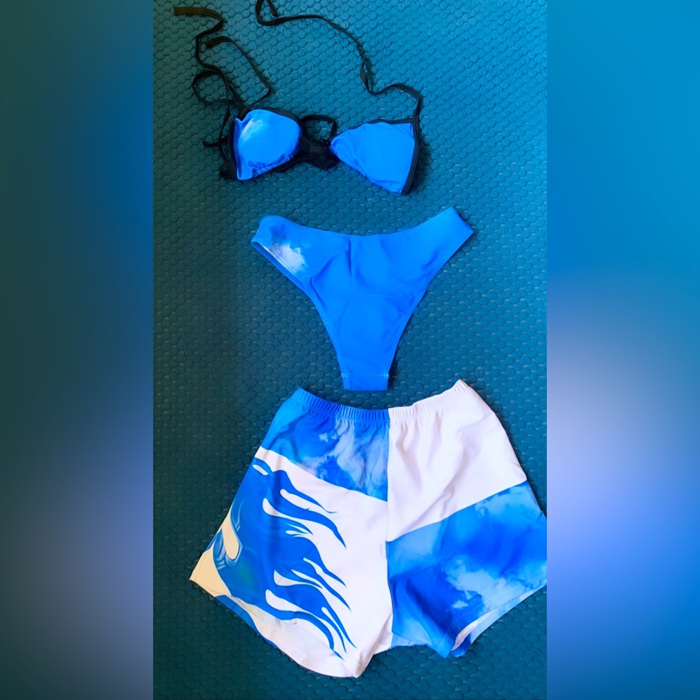 3 Pack Fire Print Triangle Shorts Bikini Swimsuit